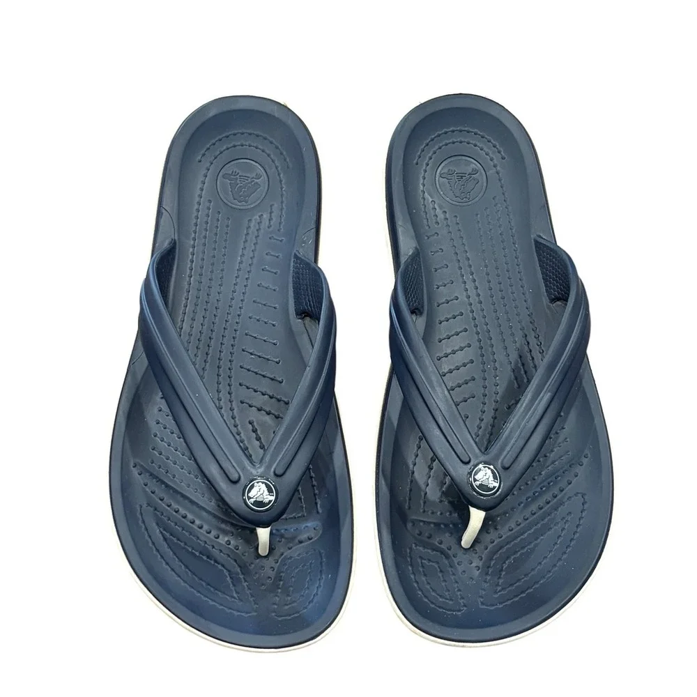 Crocs Crocband Flip Flops Mens 9 Womens 11 Navy Blue‎ White Sporty Sandals